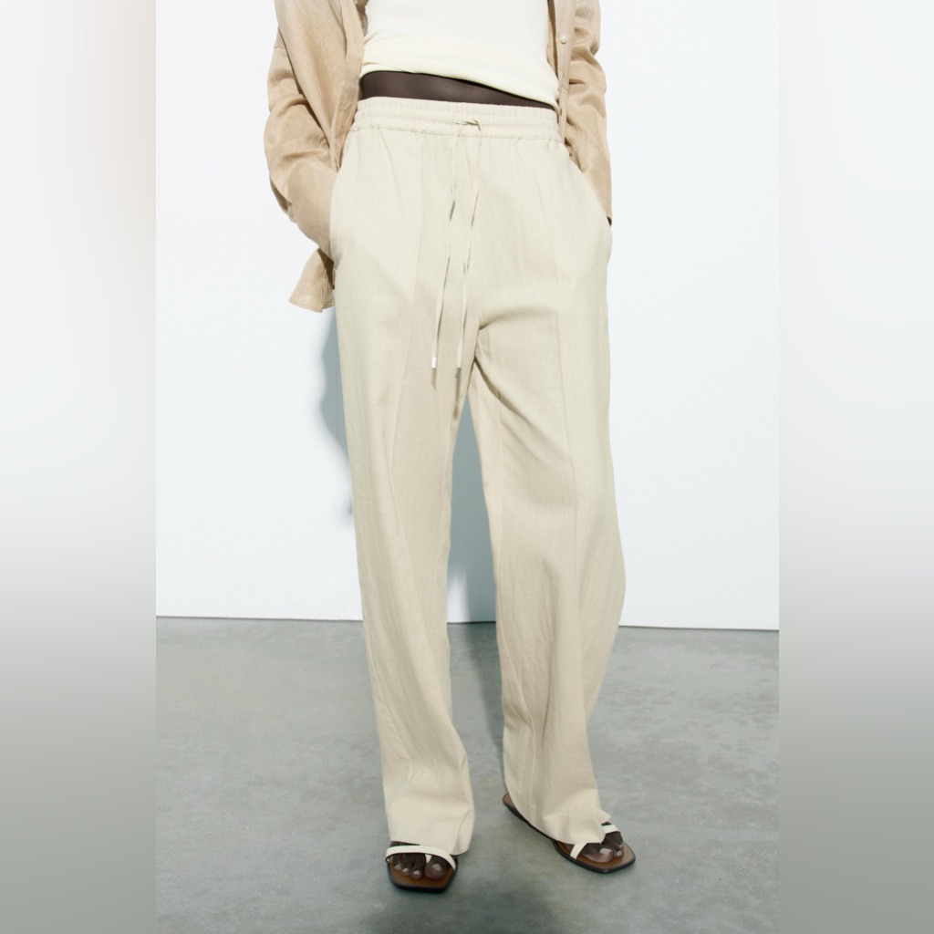 Zara Textured Wide Leg Linen Pants